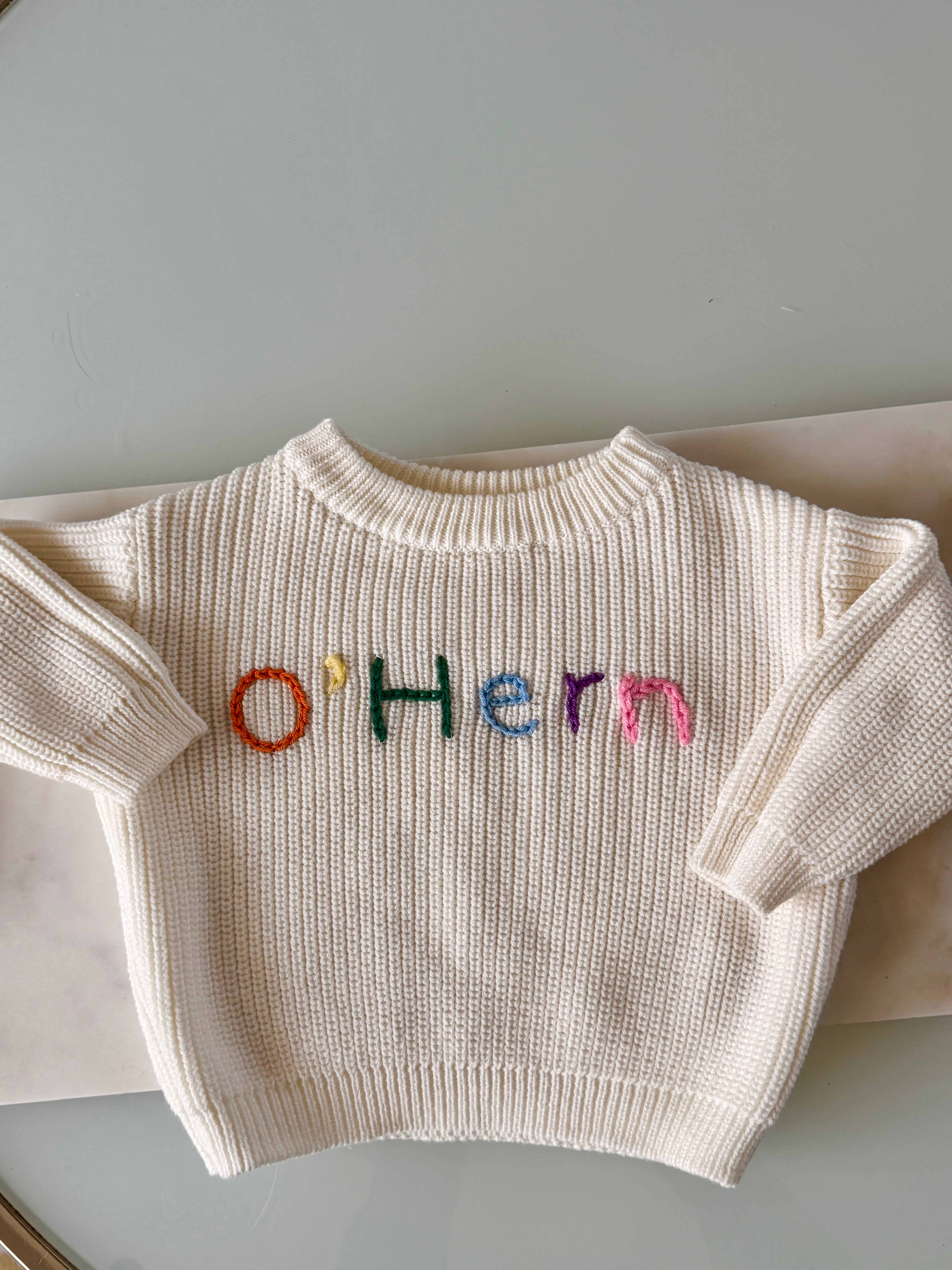 Custom Hand Embroidered Sweater - Name or Birthday Number
