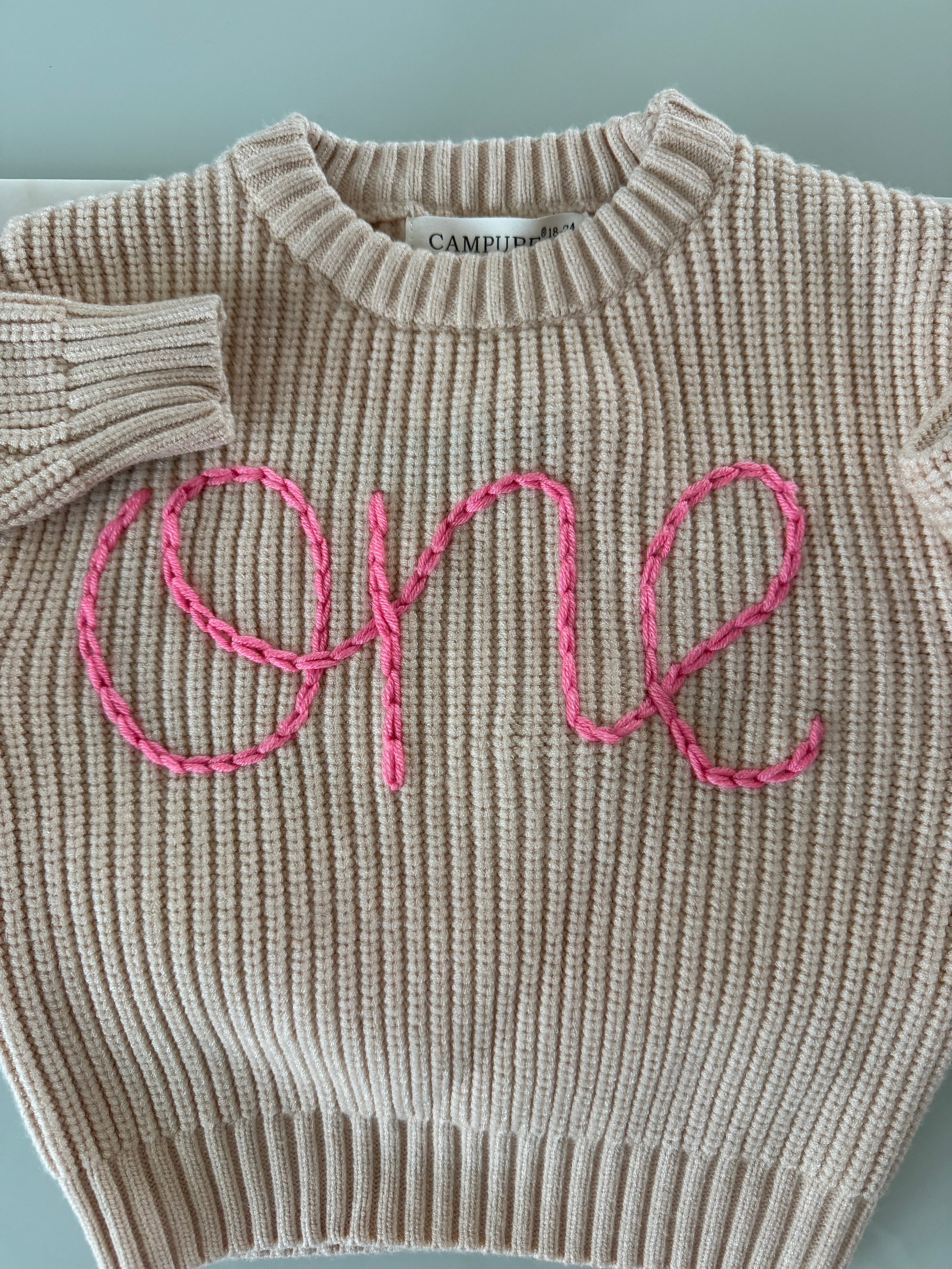 Custom Hand Embroidered Sweater - Name or Birthday Number