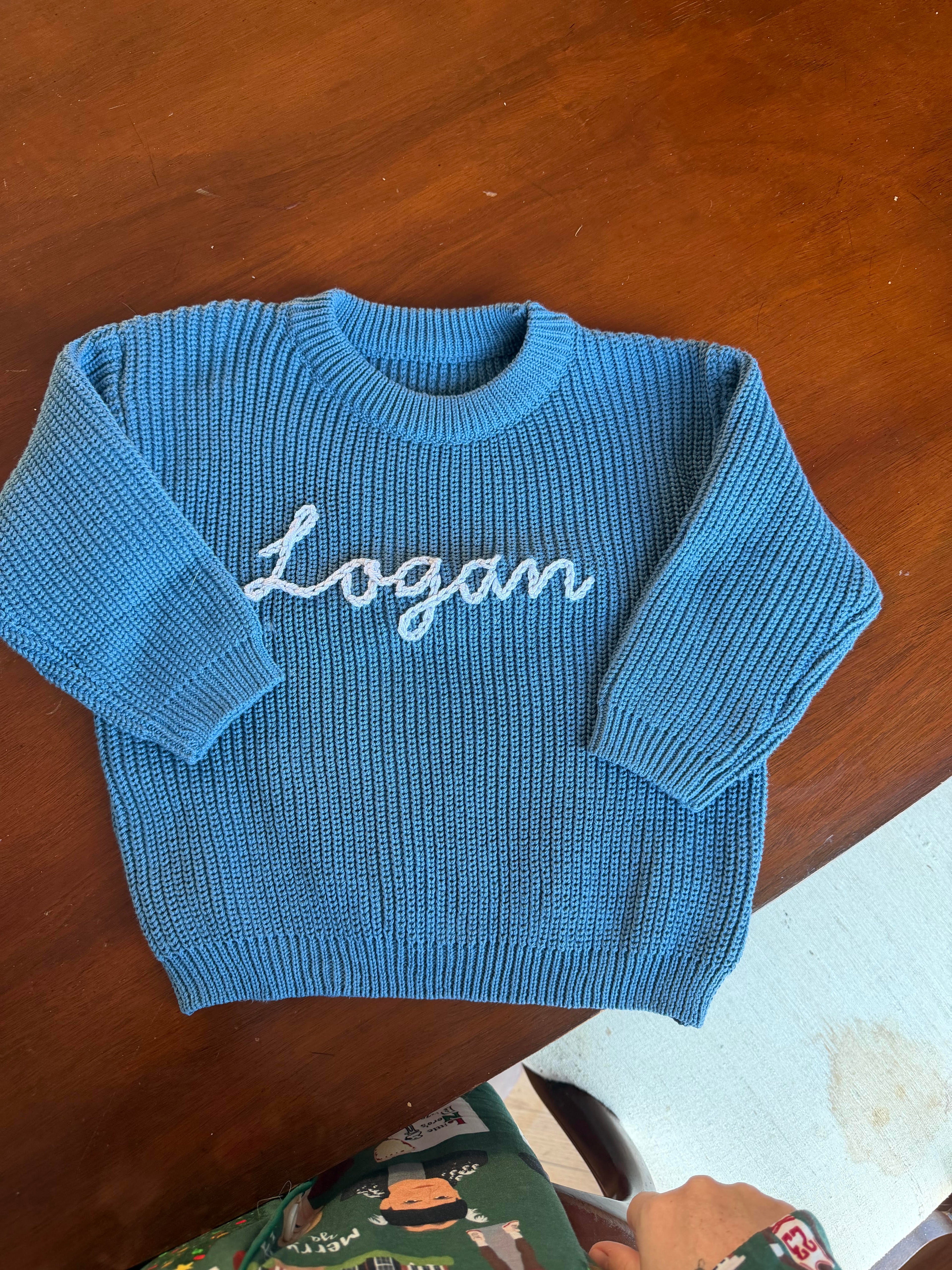 Custom Hand Embroidered Sweater - Name or Birthday Number